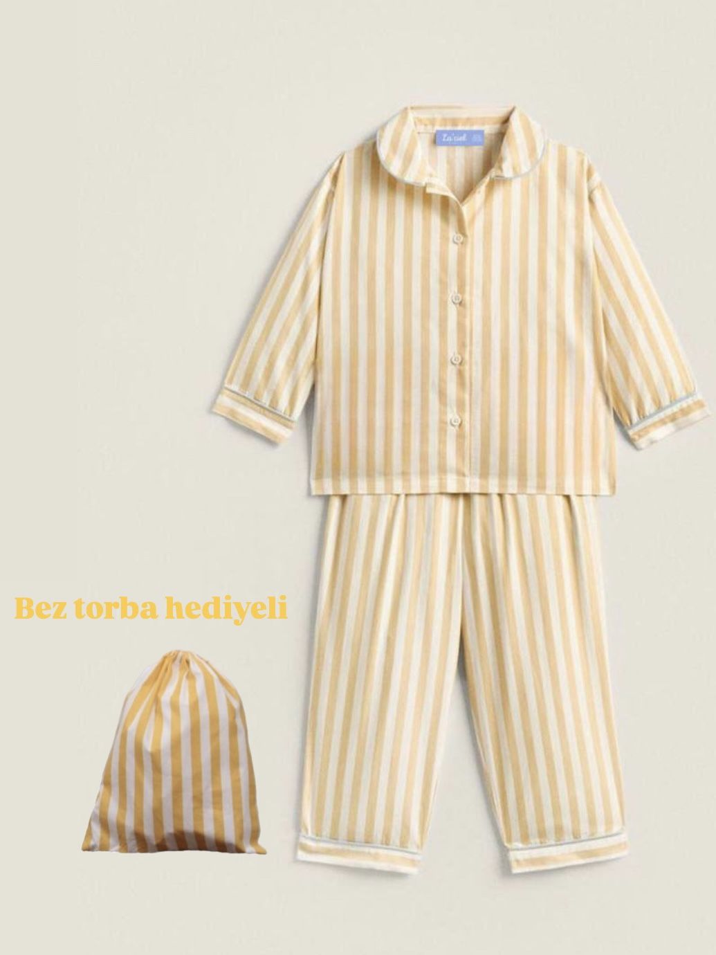 Çizgili Sarı Pijama Takım