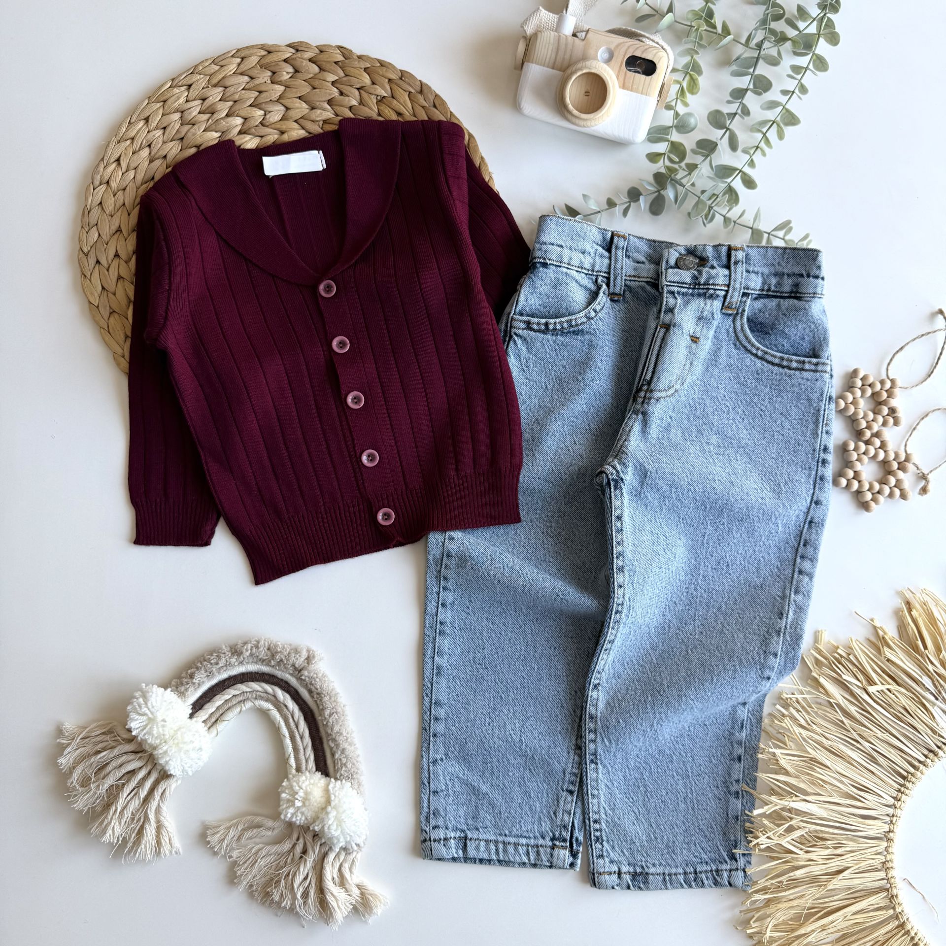 Erkek Bordo Hırka&Jean Takım