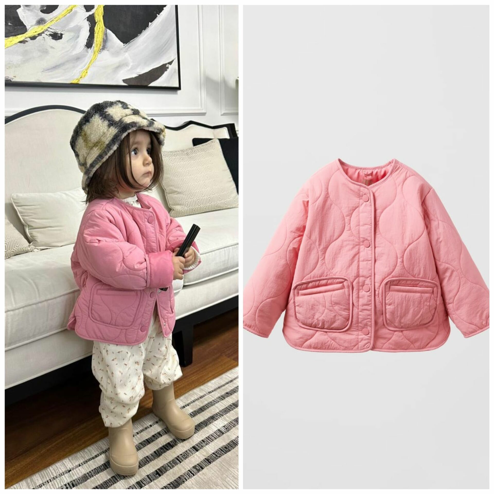 Pembe Çıtçıt Düğmeli Pembe Mont