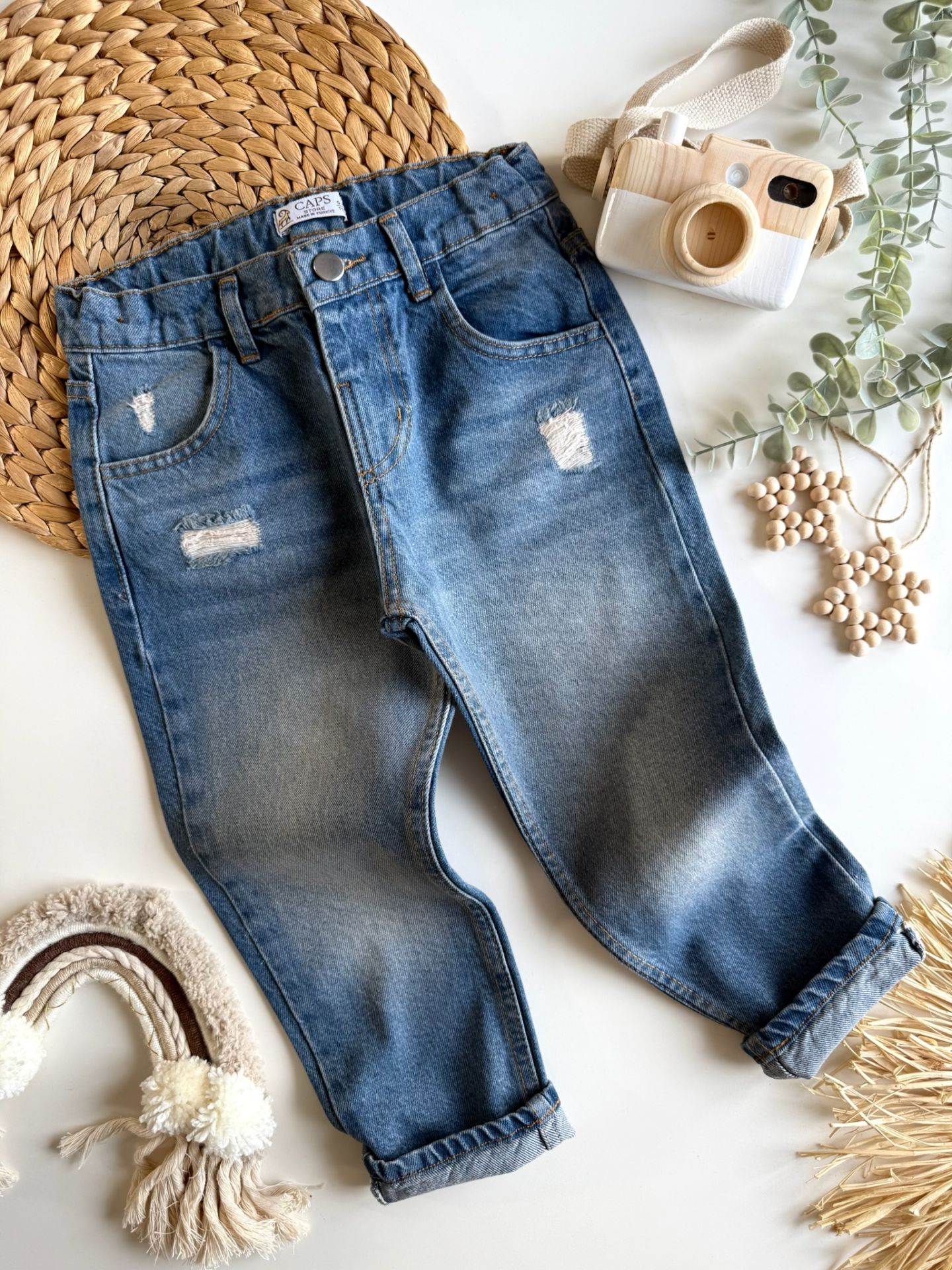 Unisex Yırtık Jean