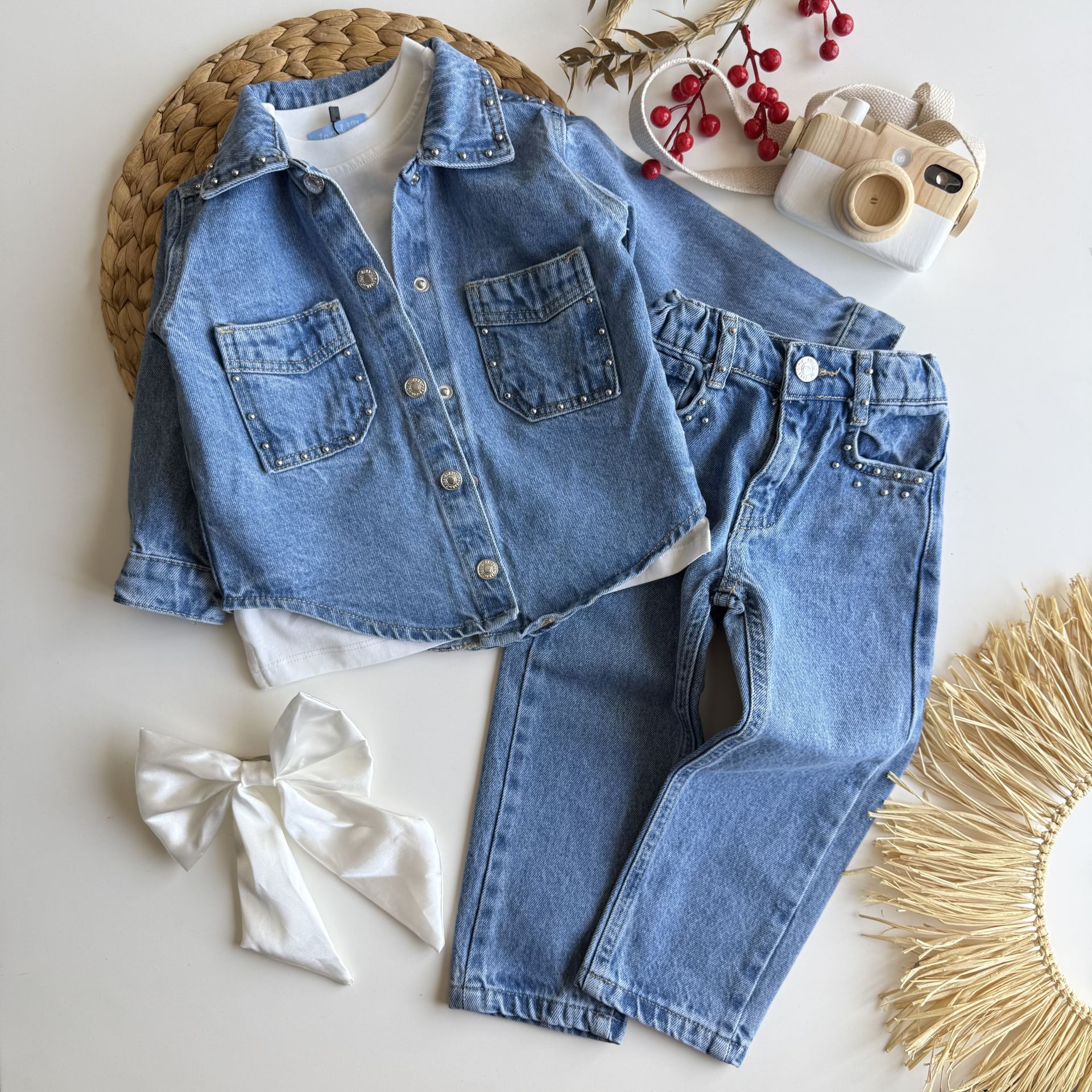 Zımbalı Denim Takım