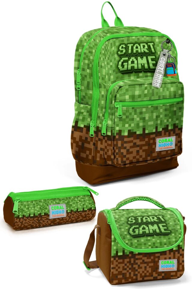 Coral High Kids Yeşil Kahverengi High Craft Desenli 3’lü Okul Çanta Seti SET0123776 Adet