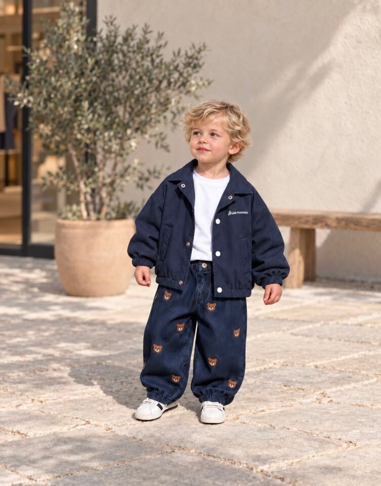 Bear İşlemeli Denim Pantolon 6-7 YAŞ
