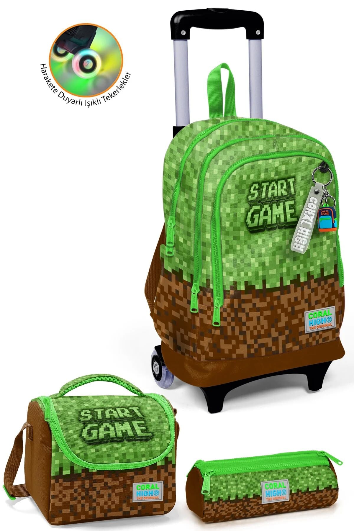 Coral High Kids Yeşil Kahverengi High Craft Desenli 3’lü Okul Çanta Seti SET0123976 Adet