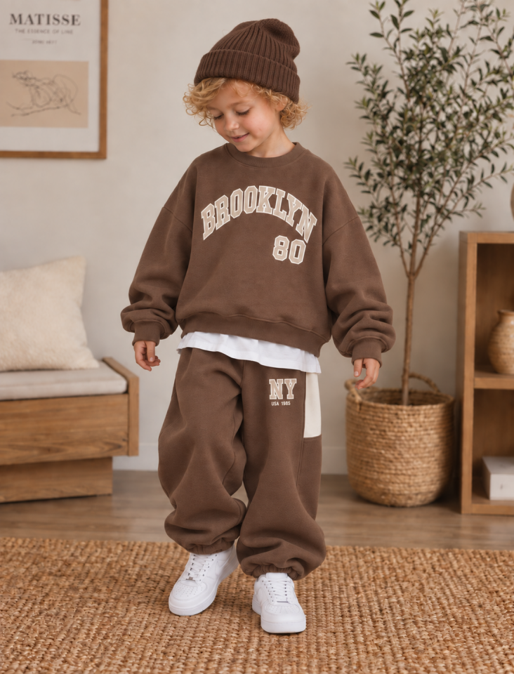 Broklyn Baskılı Kahve  Takım 9-10 YAŞ