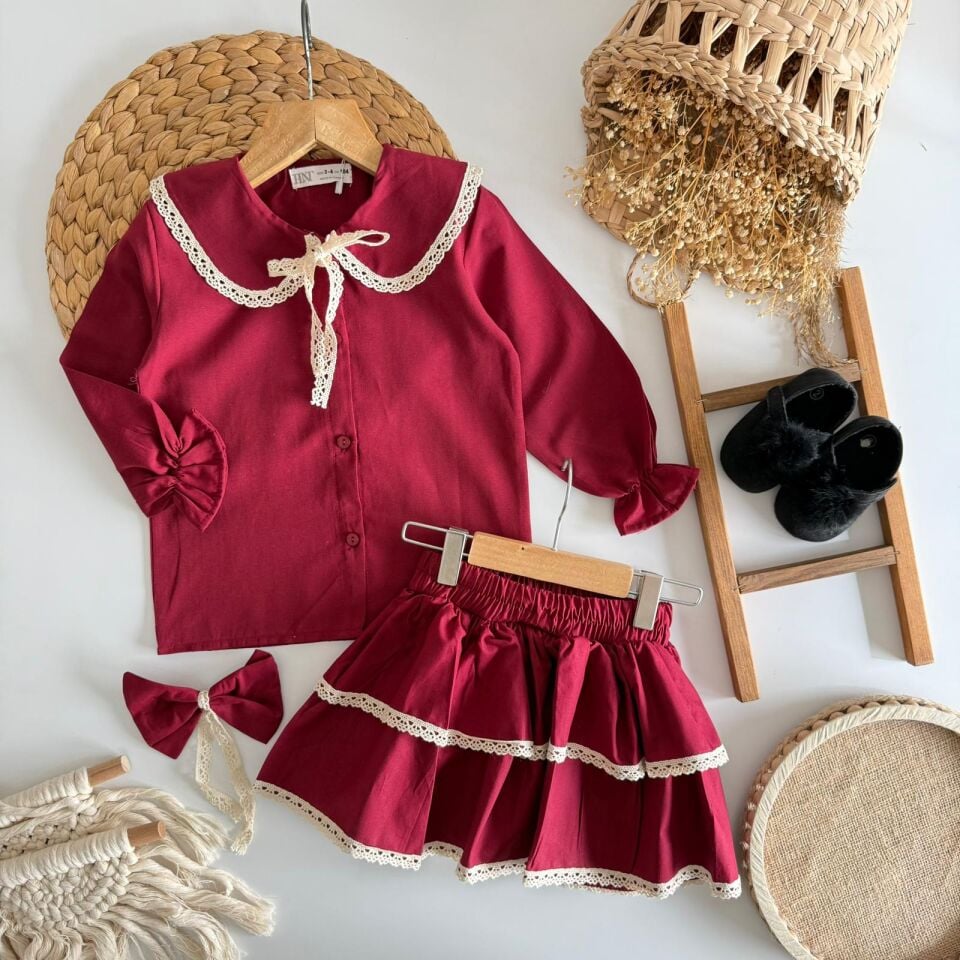 Bordo Etek Takım (toka hedıyelı) 7-8 YAŞ