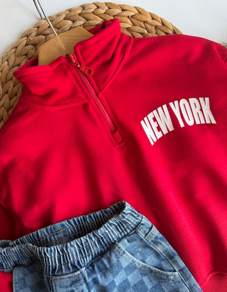 Newyork Baskılı Dama Pantolonlu Takım 9-10 YAŞ
