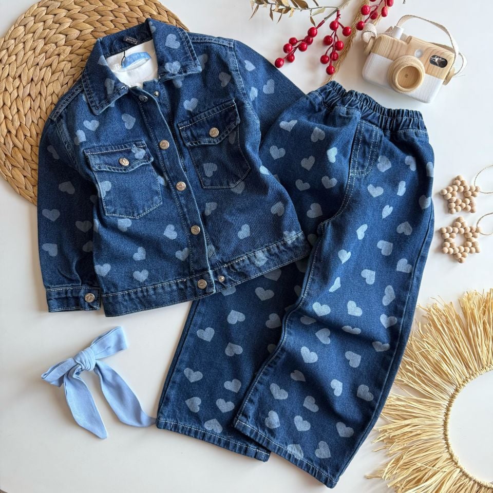 Laciel Kalp Baskılı Denim Takım