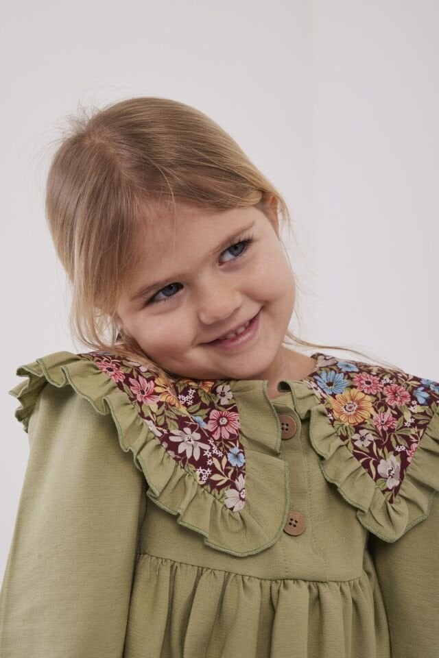 Bebe Yakalı Çicekli Elbise Yeşil (toka hediyelidir) 5-6 YAŞ