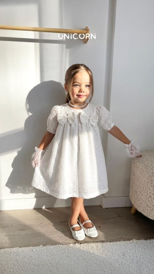 Fistolu Beyaz Elbise 7-8 YAŞ