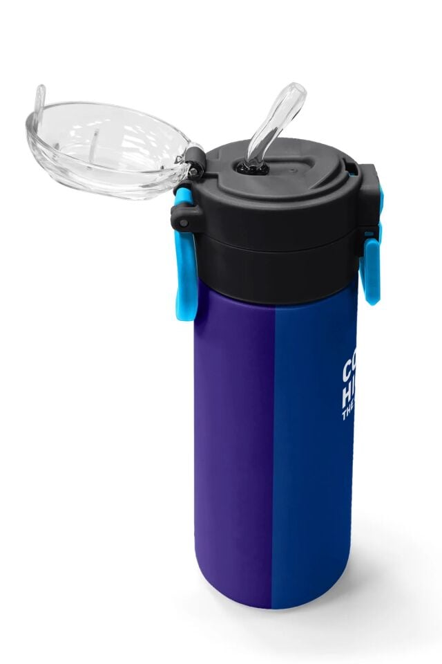 Coral High Kids Lacivert Mavi Çizgili Pipetli ve Direkt İçim Çelik Termos 500 ml 31997 Adet
