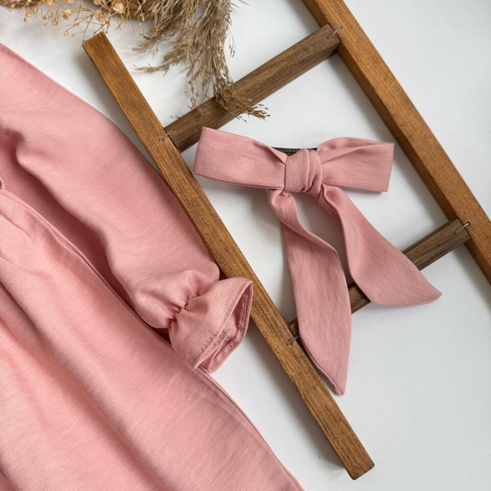 Bebe Yakalı Çicekli Elbise Pudra (toka hediyelidir 7-8 YAŞ