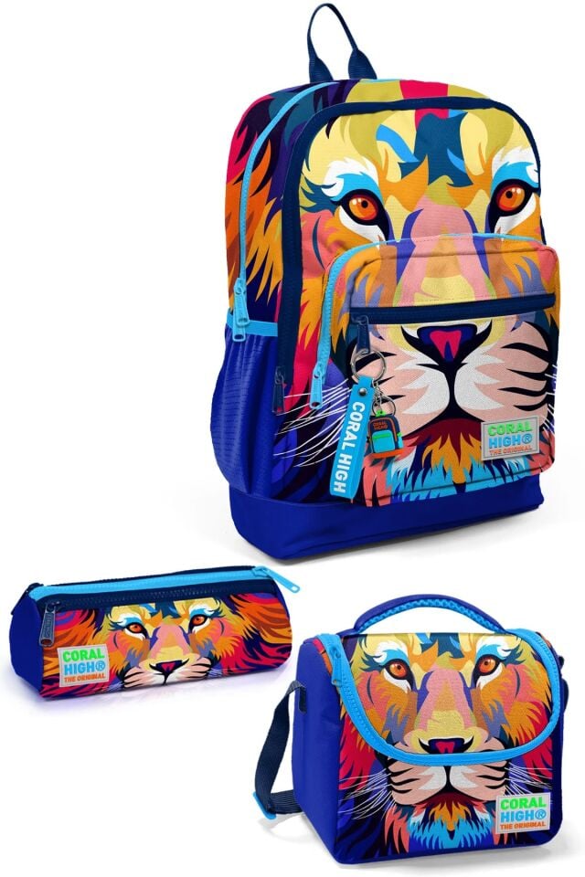 Coral High Kids Lacivert Saks Aslan Desenli 3’lü Okul Çanta Seti SET0123741 Adet