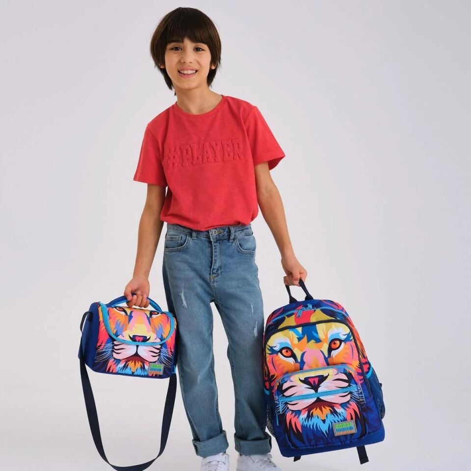 Coral High Kids Lacivert Saks Aslan Desenli 3’lü Okul Çanta Seti SET0123741 Adet