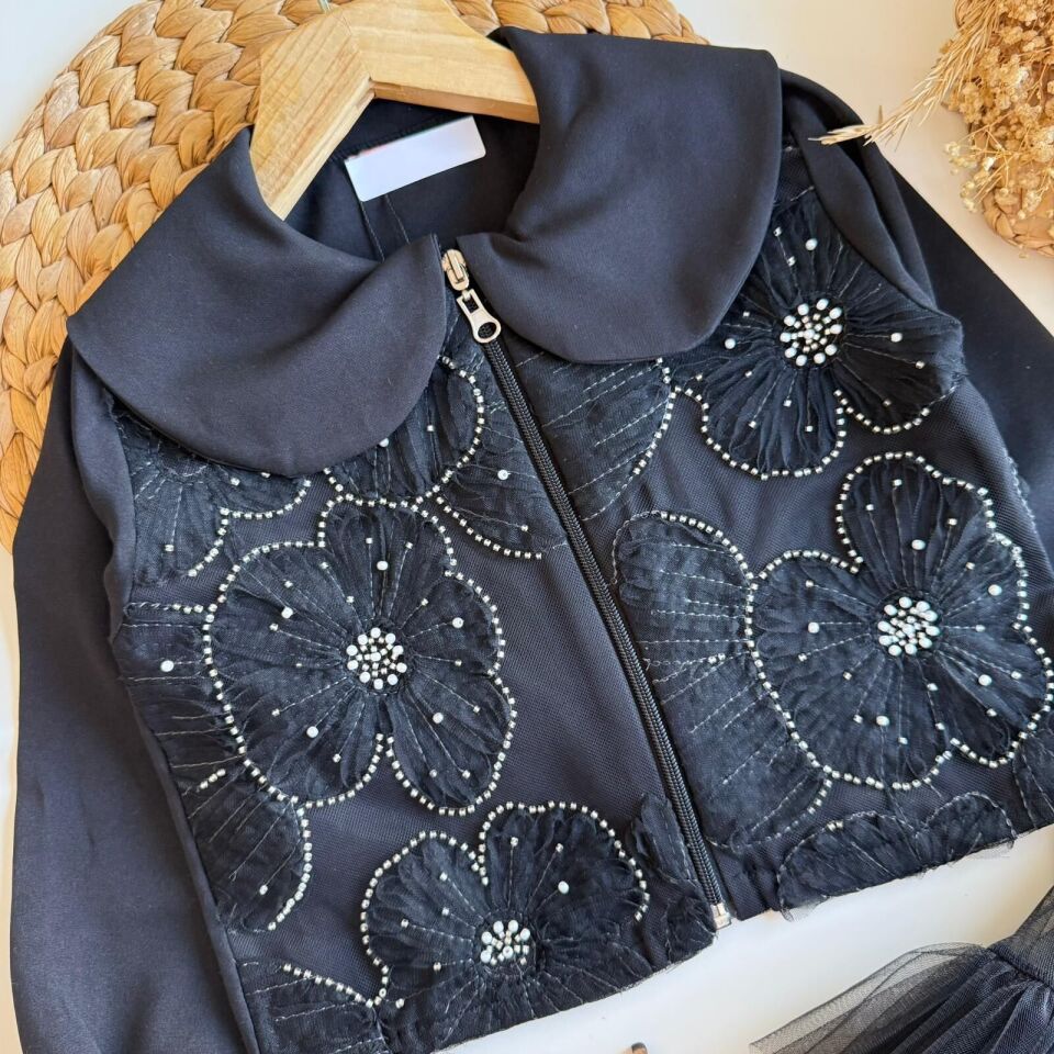 Siyah İşlemli Etek Ceket Takım 9-10 YAŞ