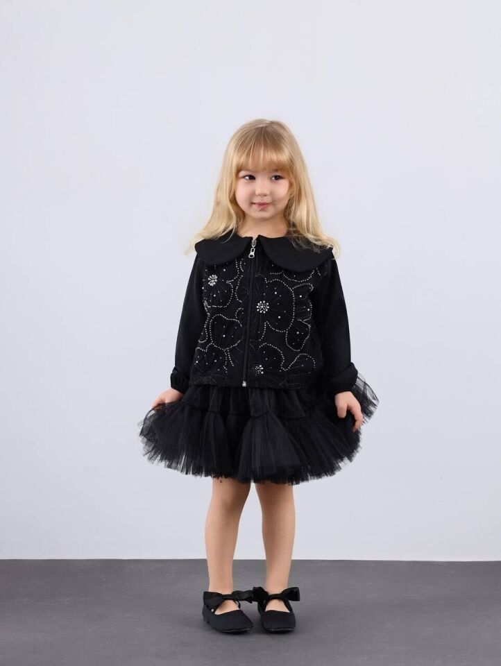 Siyah İşlemli Etek Ceket Takım 9-10 YAŞ