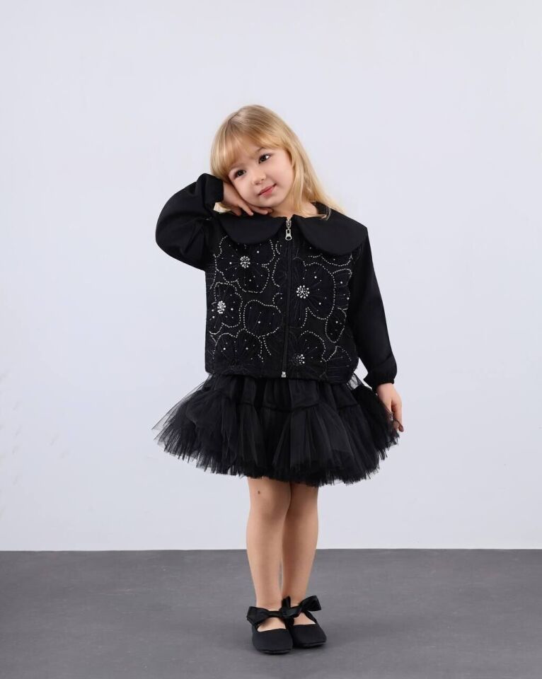 Siyah İşlemli Etek Ceket Takım 9-10 YAŞ