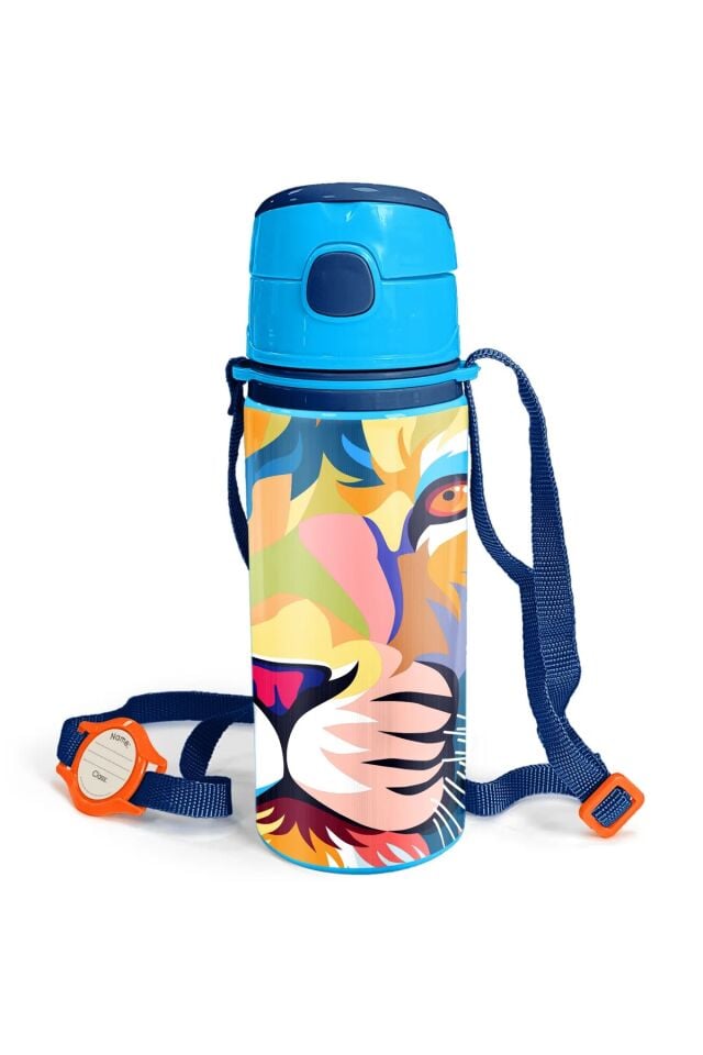 Coral High Kids Lacivert Saks Aslan Desenli Pipetli Alüminyum Matara 600 ml 11938 Adet