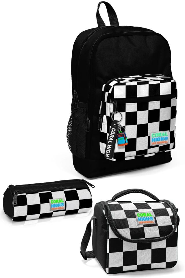 Coral High Kids Siyah Dama Desenli 3’lü Okul Çanta Seti SET0123714 Adet