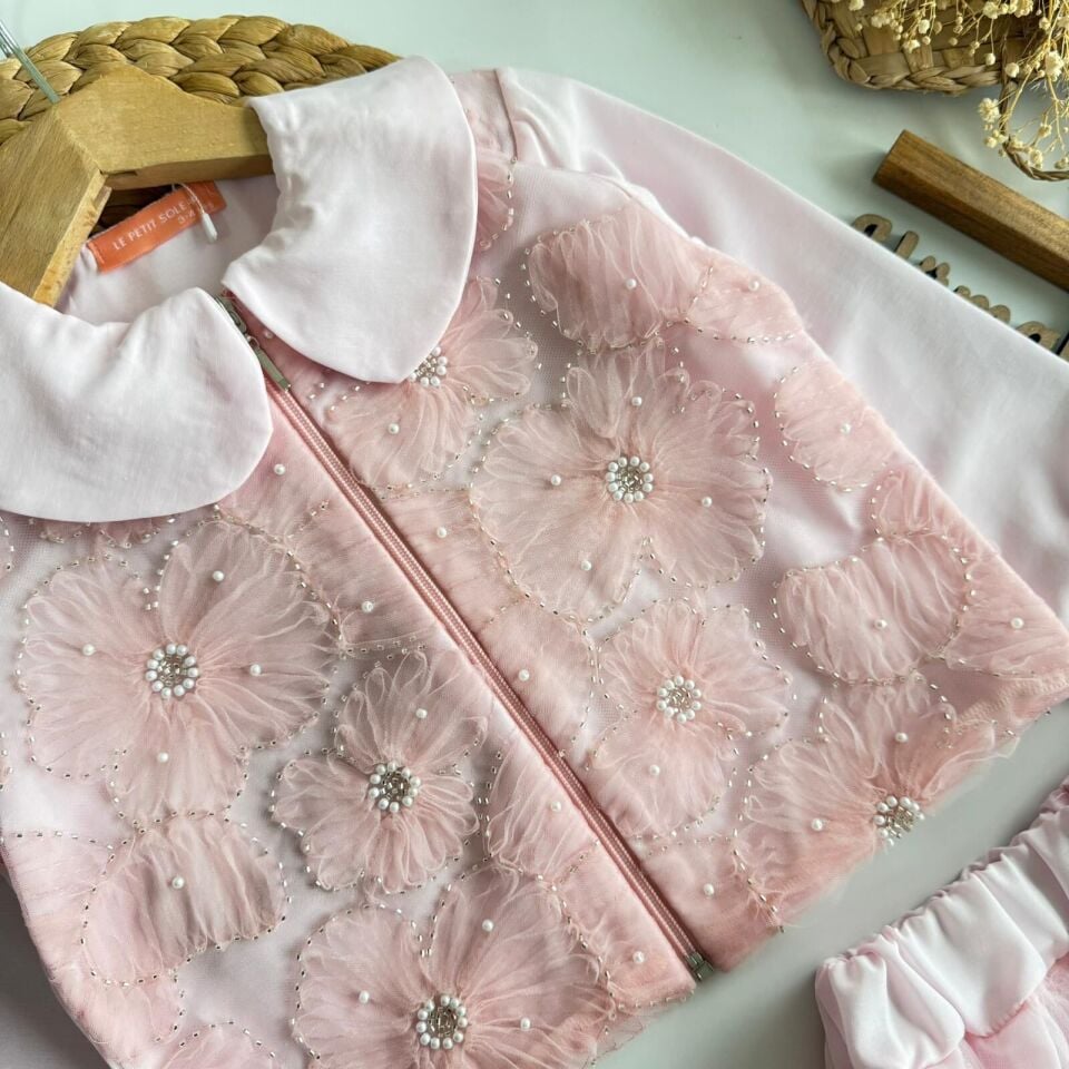 Pembe İşlemli Etek Ceket Takım 9-10 YAŞ