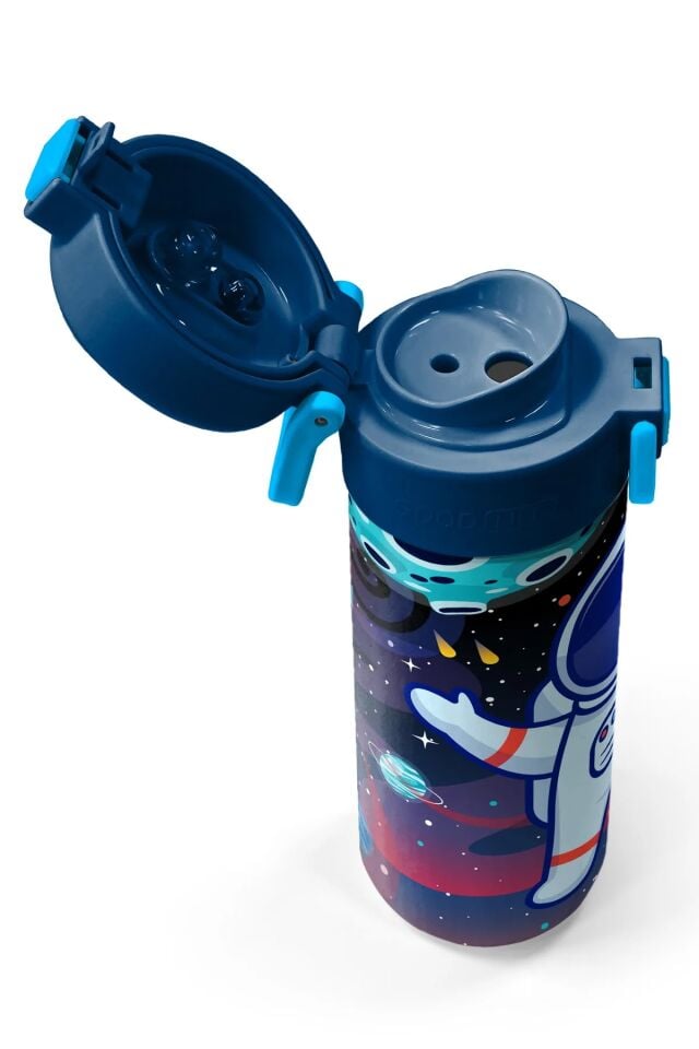 Coral High Kids Saks Mavi Astronot Desenli Pipetli ve Direkt İçim Çelik Termos 500 ml 31933 Adet