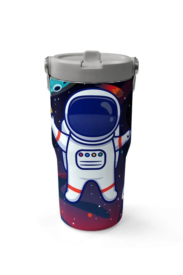 Coral High Saks Mavi Astronot Desenli Katlanır Ağızlıklı Çelik Termos 600ml 38919 Adet