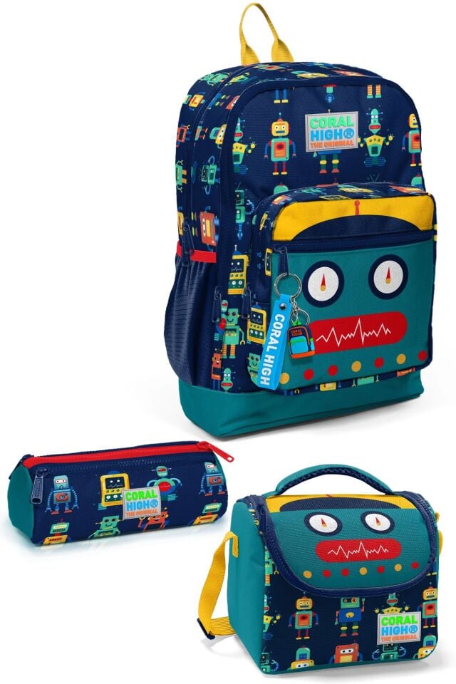Coral High Kids Lacivert Çivit Robot Desenli 3’lü Okul Çanta Seti SET0123472 Adet