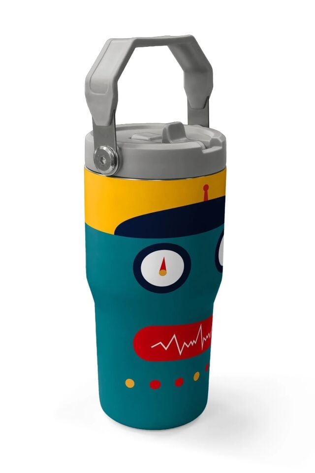 Coral High Lacivert Çivit Robot Desenli Katlanır Ağızlıklı Çelik Termos 600 ml 38918 Adet