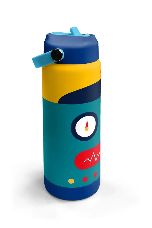 Coral High Kids Lacivert Çivit Robot Desenli Pipetli ve Direkt İçim Çelik Termos 500 ml 31918 Adet