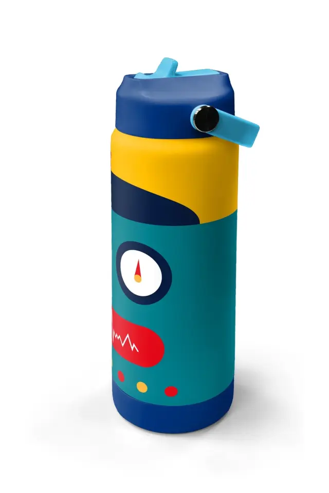 Coral High Kids Lacivert Çivit Robot Desenli Pipetli ve Direkt İçim Çelik Termos 500 ml 31918 Adet