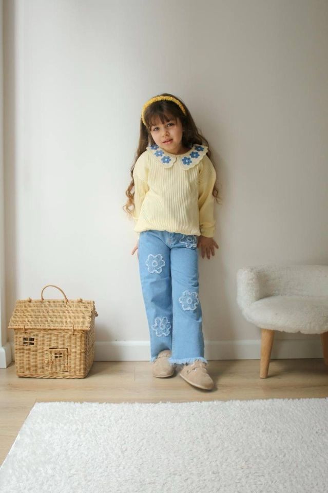 Örgü Yaka Detaylı Denim Takım