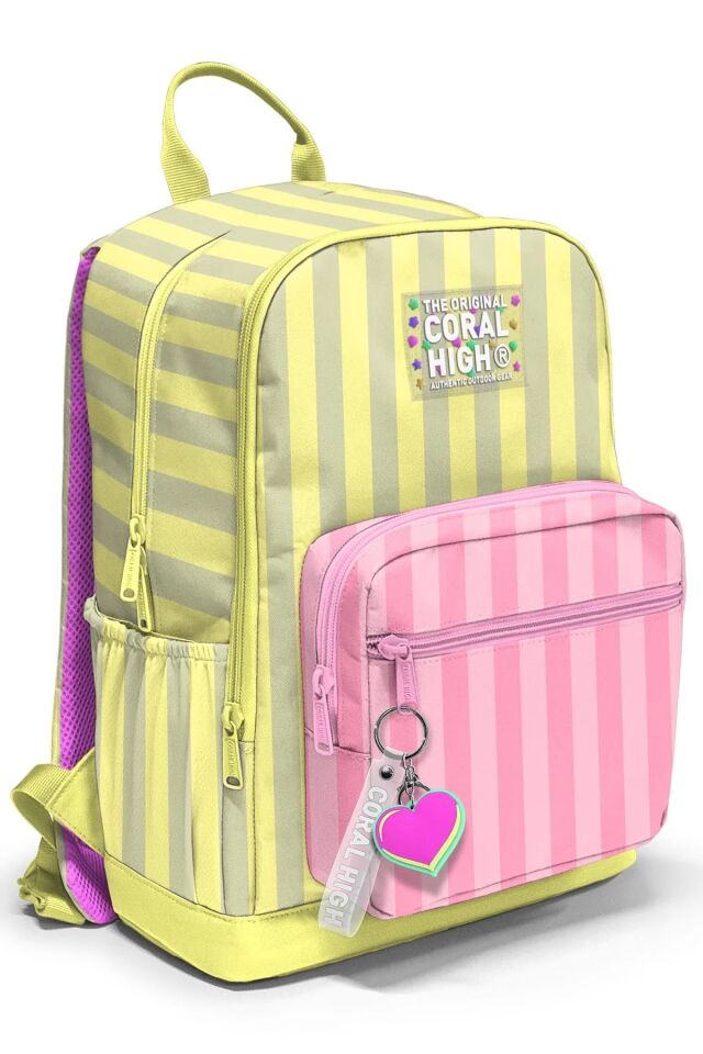 Coral High Pembe Sarı Çizgi Desenli 3’lü Okul Çanta Seti SET0133223 Adet