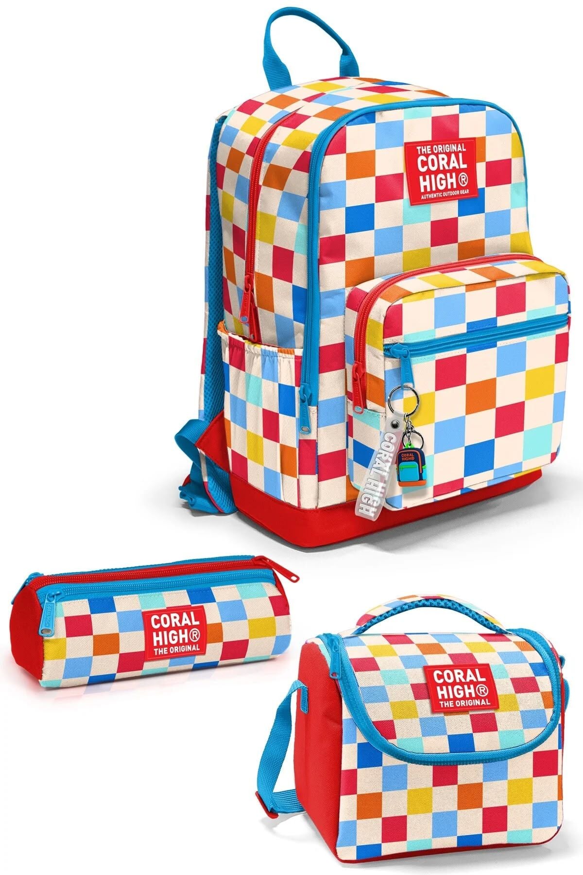 Coral High Çok Renkli Dama Desenli 3’lü Okul Çanta Seti SET0133225 Adet
