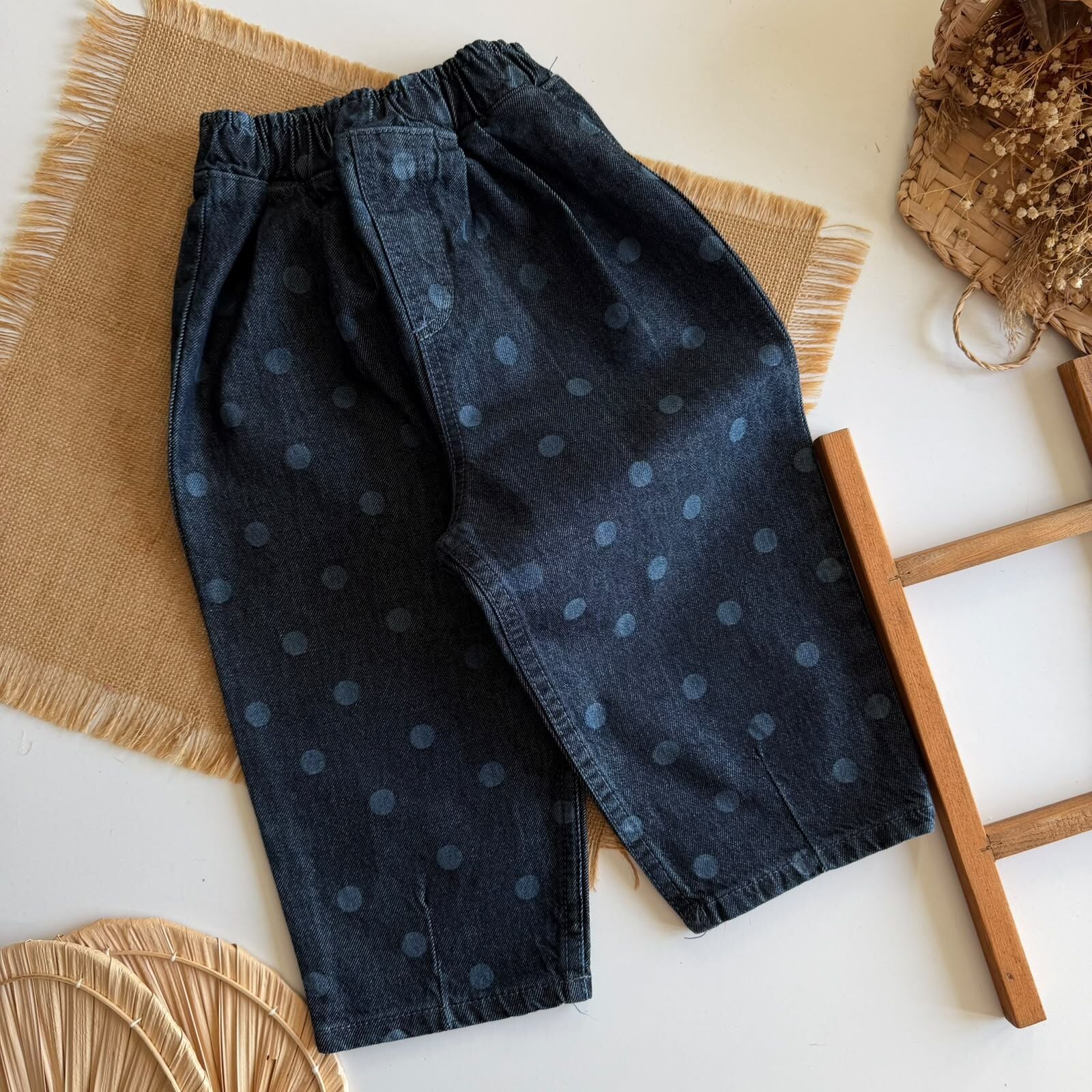 Denim Mavi Puantiye Pantolon 6-7 YAŞ