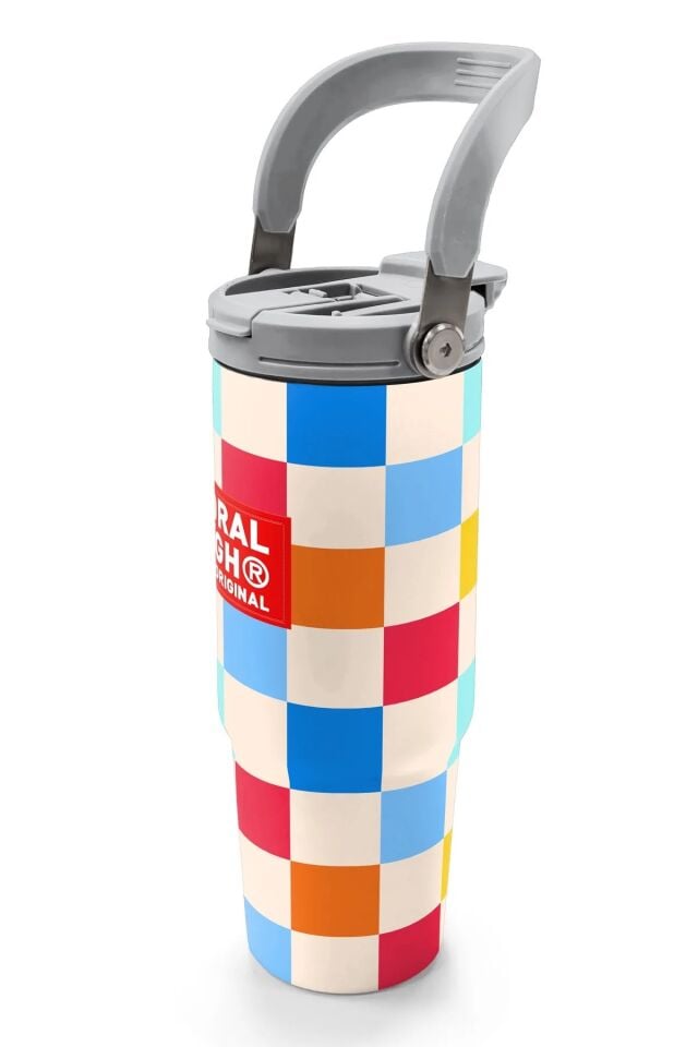 Coral High Çok Renkli Dama Desenli Pipetli ve Direkt İçim Çelik Termos 900 ml 38702 Adet