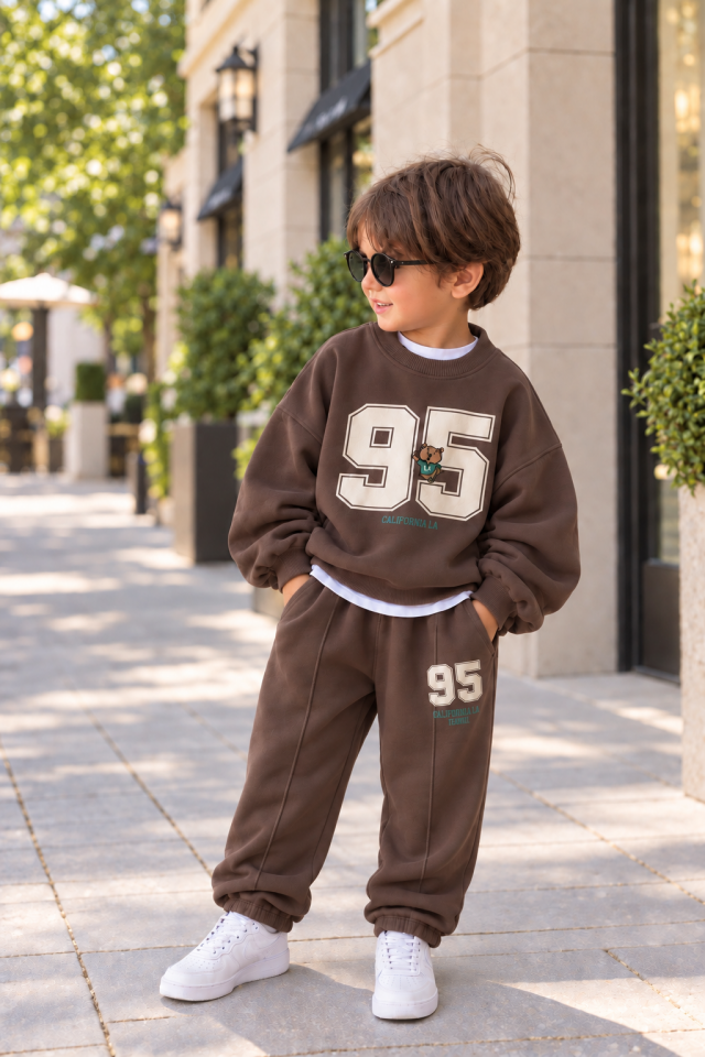 Kahve Bear Baskılı Takım 9-10 YAŞ