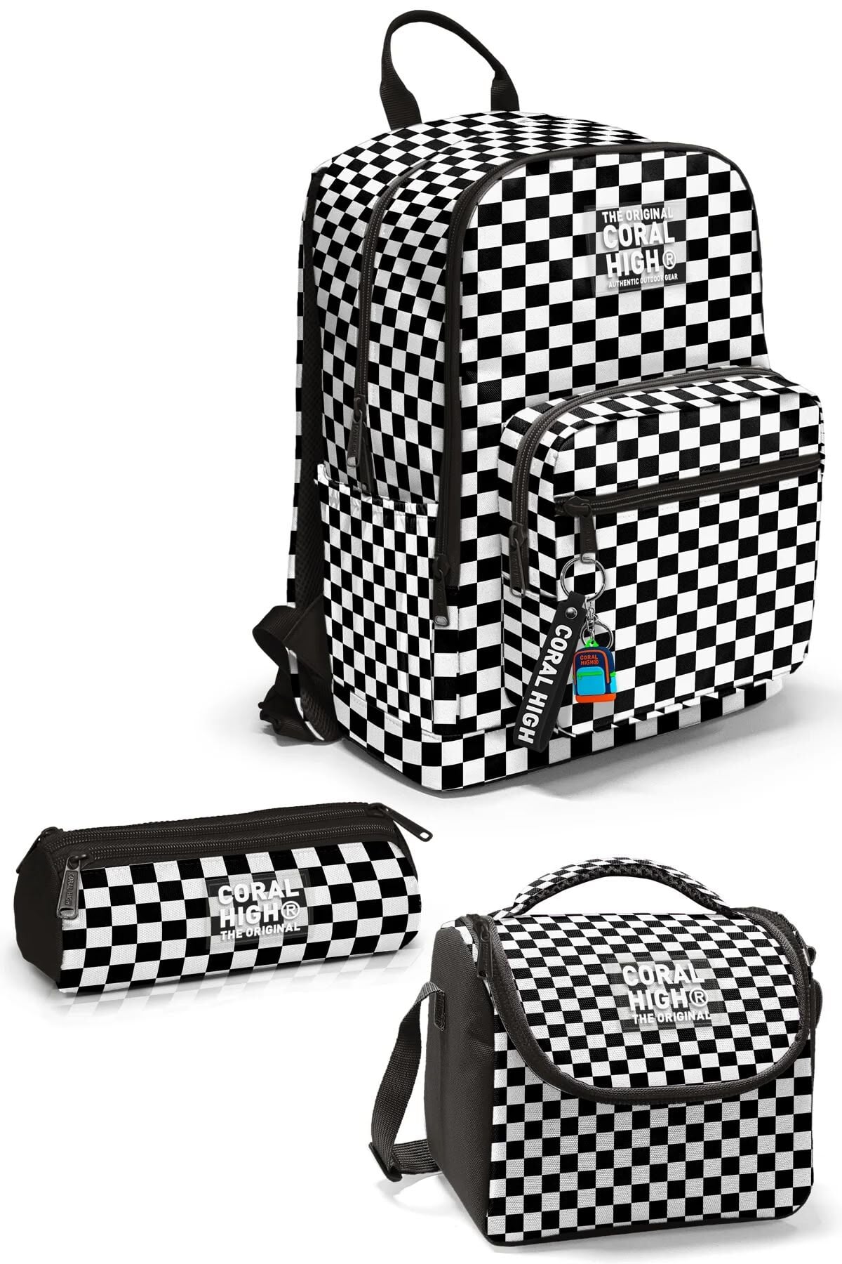 Coral High Siyah Beyaz Dama Desenli 3’lü Okul Çanta Seti SET0123677 Adet