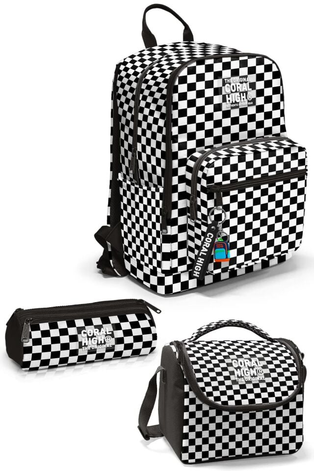 Coral High Siyah Beyaz Dama Desenli 3’lü Okul Çanta Seti SET0123677 Adet