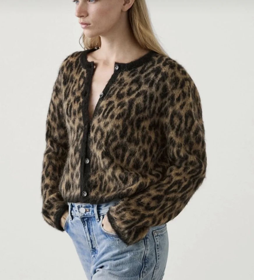 Leopar Baskılı Triko Anne Hırka