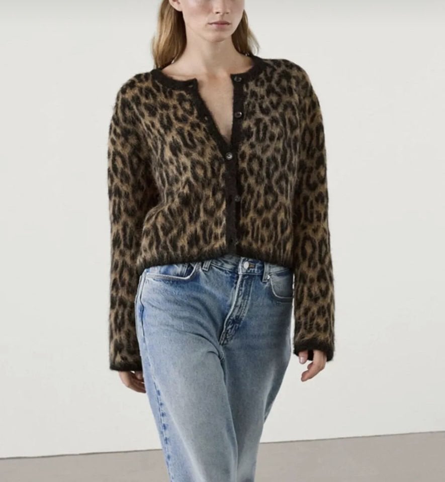 Leopar Baskılı Triko Anne Hırka