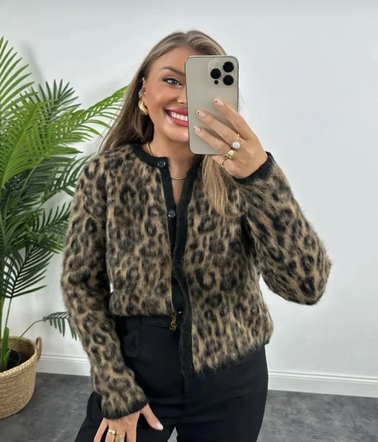 Leopar Baskılı Triko Anne Hırka
