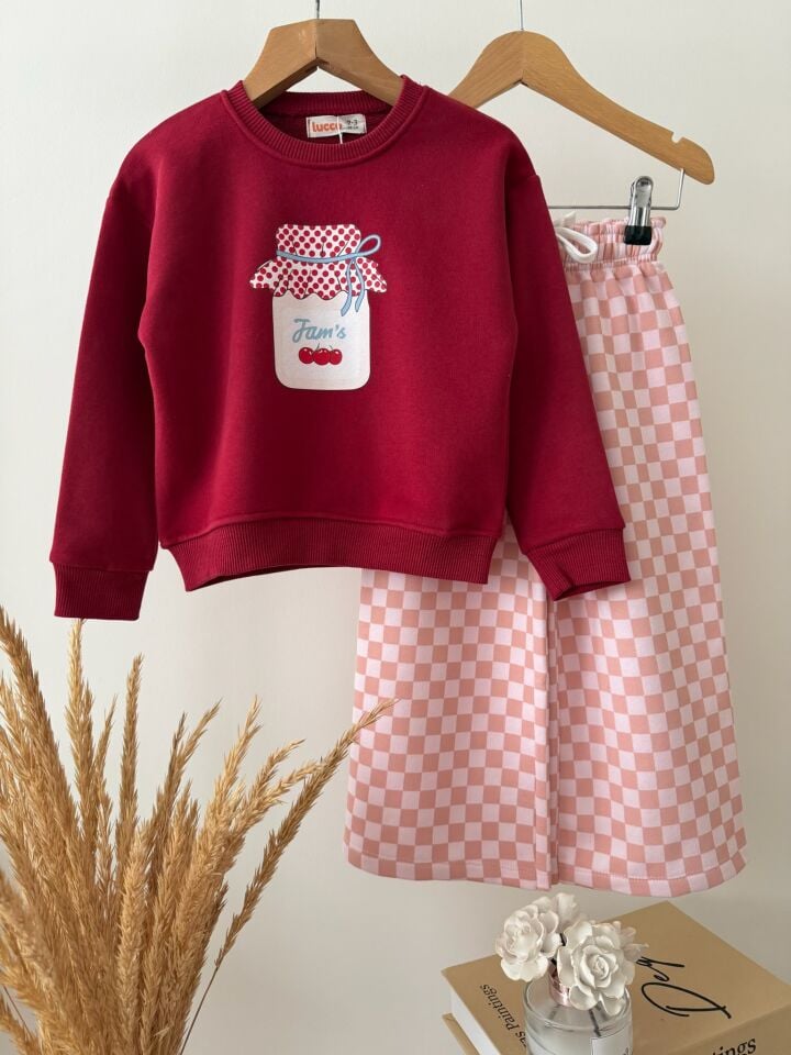 Dama Desenli Bordo Pantolon 7-8 YAŞ