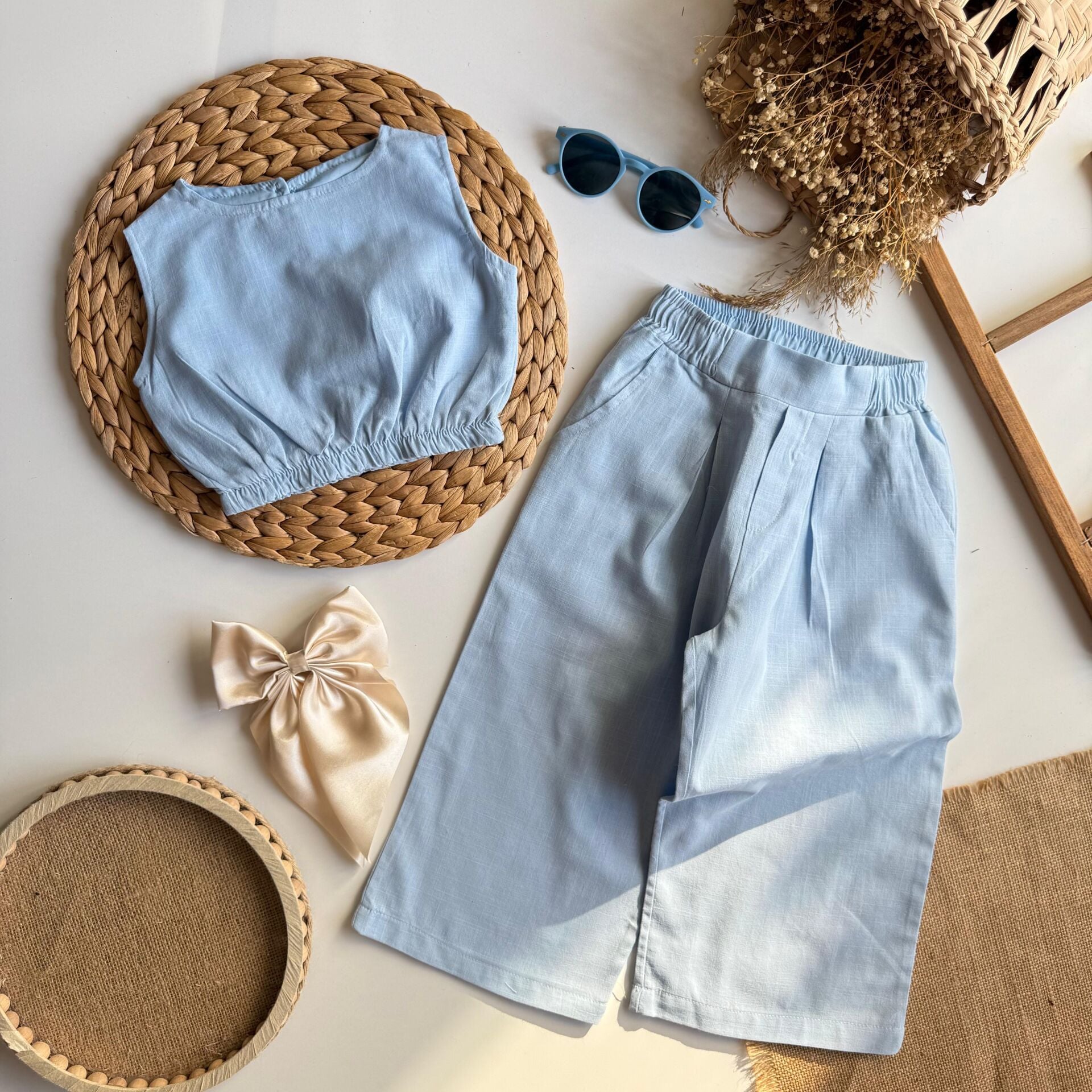 %100 Mavi Keten Takım 6-7 YAŞ