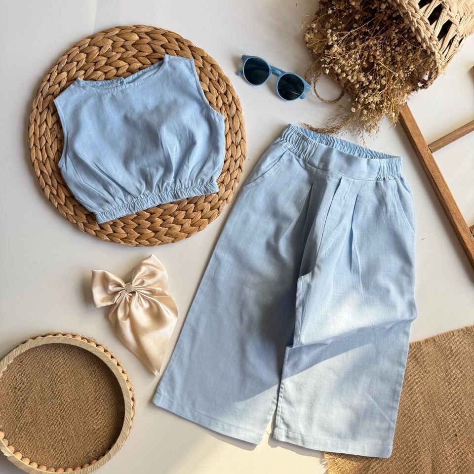 %100 Mavi Keten Takım 6-7 YAŞ