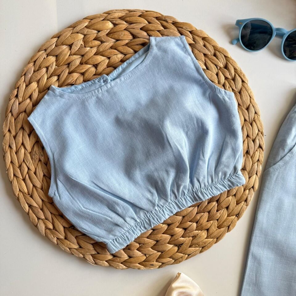 %100 Mavi Keten Takım 5-6 YAŞ