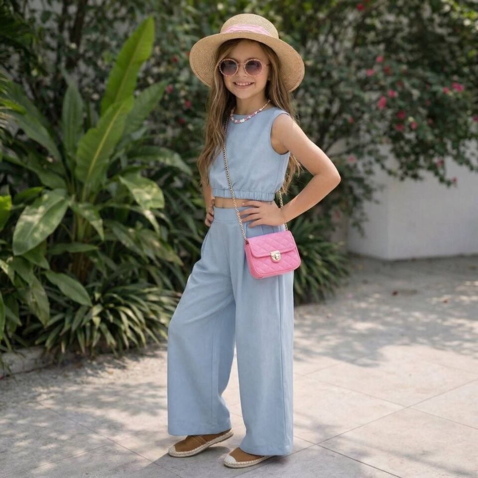 %100 Mavi Keten Takım 5-6 YAŞ