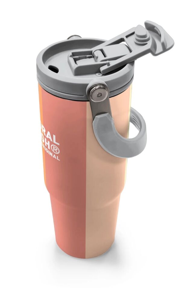 Coral High Renkli Çizgili Desenli Pipetli ve Direkt İçim Çelik Termos 900 ml 38746