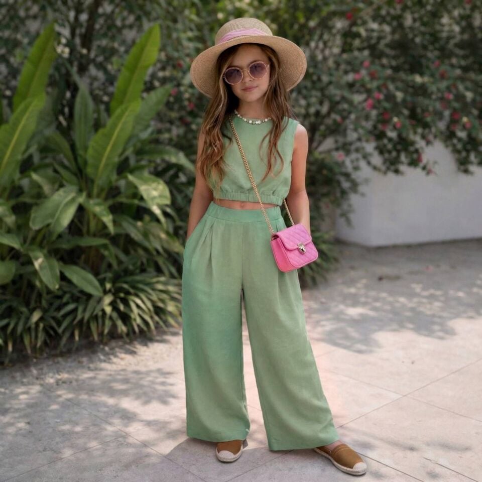 %100 Yeşil Keten Takım 6-7 YAŞ