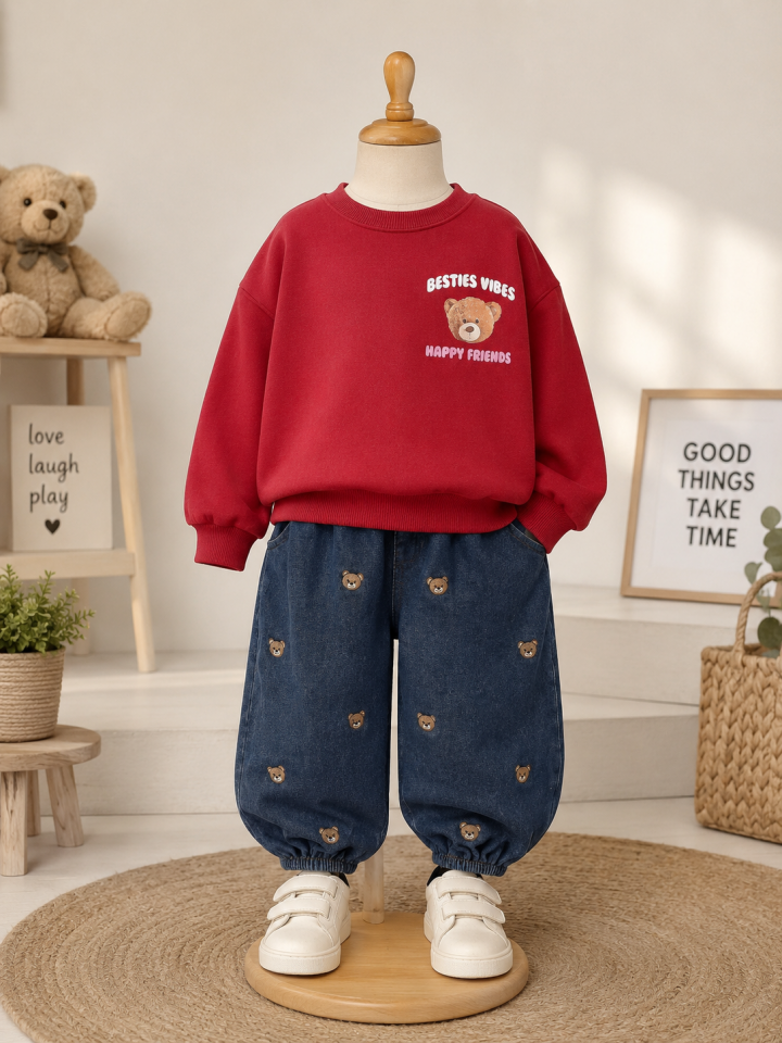 Bear Baskılı Denim Takım 6-7 YAŞ