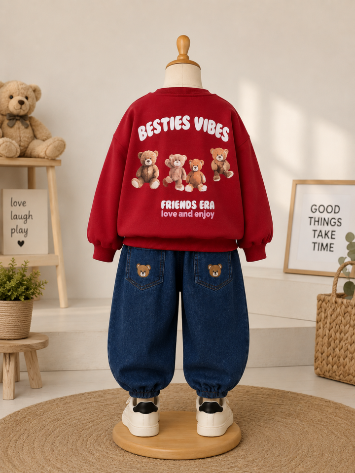 Bear Baskılı Denim Takım 4-5 YAŞ